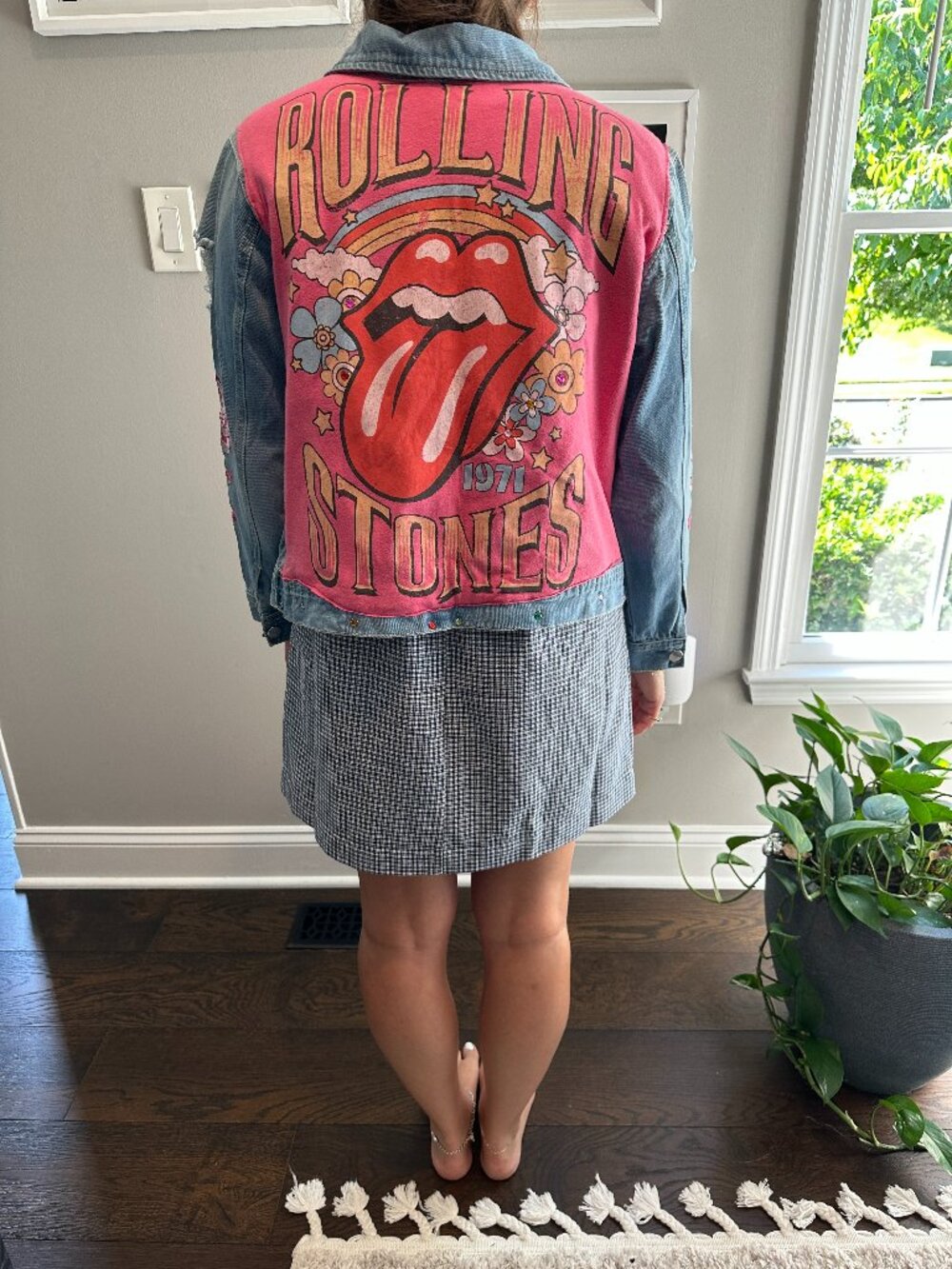 Rolling Stones Pink Denim Floral Jean Jacket with Rhinestones (M)